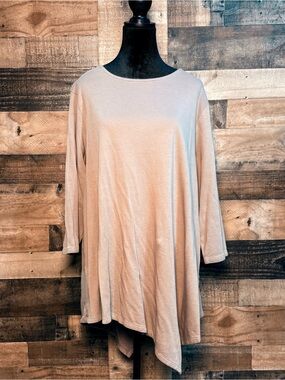Joan Vass Women’s Brown Tan Asymmetrical Shirt Blouse Top 1X